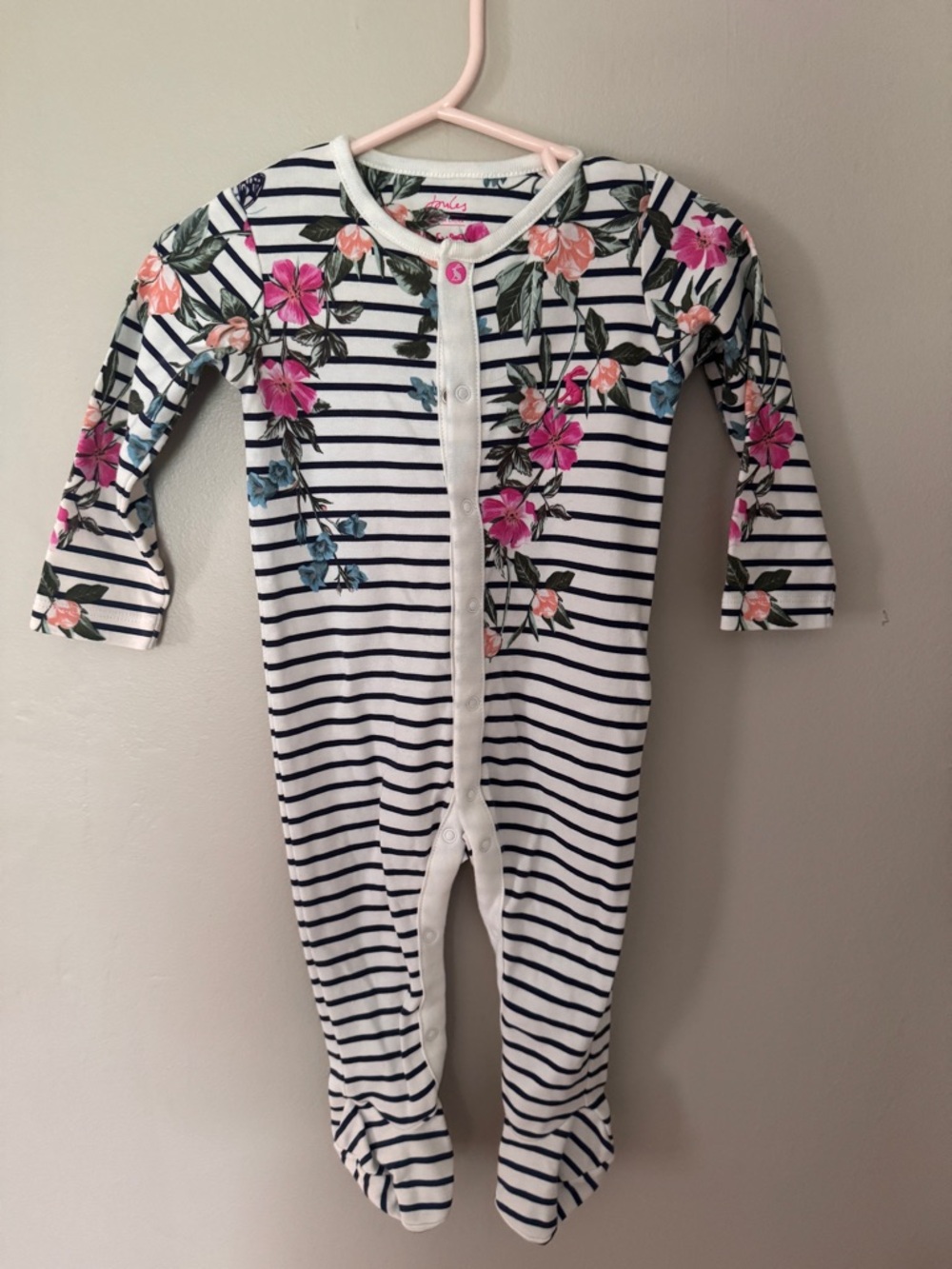 Joules Navy & White Striped Floral Footed One-Piece